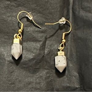 Mini Howlite Tower and Gold Dangling Earrings